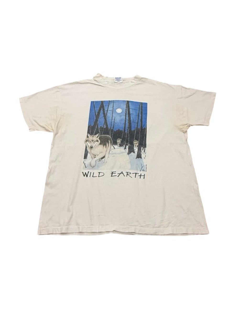 Vintage 1990s Wild Earth Wolf Print T Shirt Made in USA Single Stitch